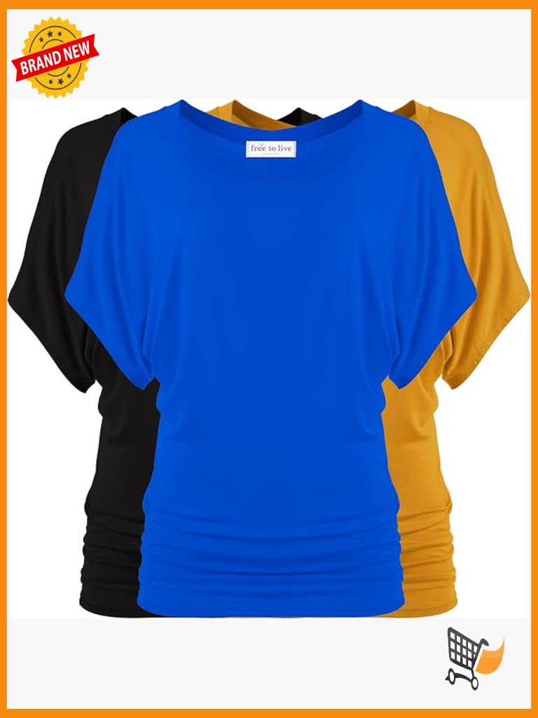 3 Pack Dolman Sleeve Tunic Short Sleeve Dressy Business Casual Tops